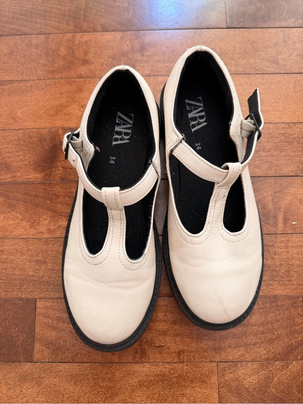 ZARA Cream T-Strap Mary Jane Loafers